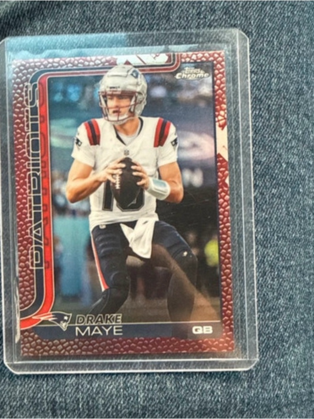Drake Maye Football Trading Card – Red/Burgundy Design
